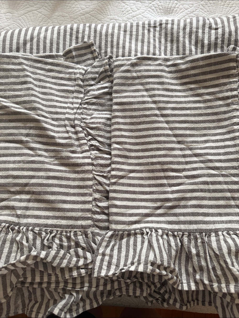 Pottery Barn Teen Gray and White Striped Ruffled Duvet Cover